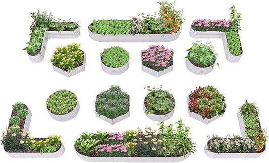 A ANLEOLIFE 14-Pack Deep Root Galvanized Raised Garden Beds Outdoor for Planting Vegetables Flowers Herb, Antique White AAnleolife