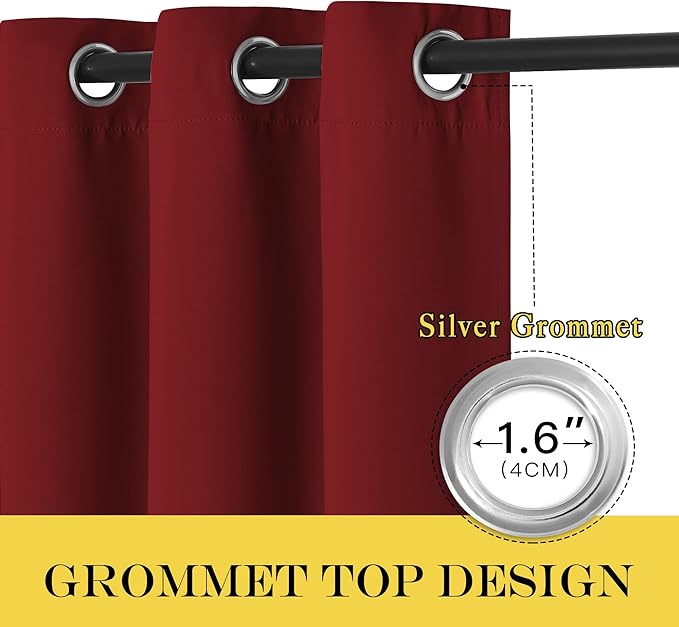 NICETOWN Extra Long Blackout Drape - (52-inch by 108-inch, Burgundy Red, Sold as 1 Panel) Window Treatment Light Blocking Privacy Curtain Panel for Home Decoration NICETOWN
