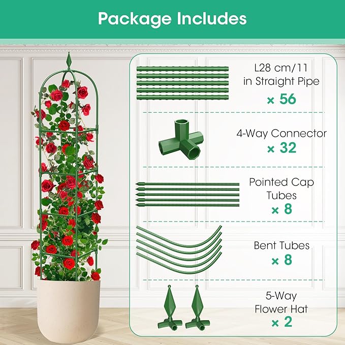 2 Pack Garden Obelisk Trellis for Climbing Plants, 71" Metal Rustproof Plant Support Rose Trellis, Tower Potted Cages for Flowers Fruits Vegetable Vines Indoor & Outdoor, Green(4 Tiers) MQHUAYU