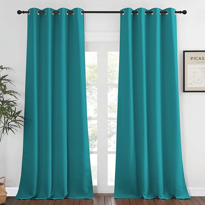 NICETOWN Blackout Curtains 120 inch Length for Sliding Glass Door, Grommet Thermal Insulated Room Darkening Sound Reducing Drapes for Room Divider, 1 Panel, W52 x L120, Peacock Teal NICETOWN