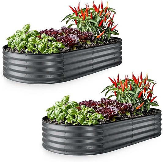 Plant & Plot Galvanized Raised Garden Beds Outdoor // 6×3×1 ft (2-Pack) Planter Raised Beds for Gardening, Vegetables, Flowers // Large Metal Garden Box // Patented Tool-Free Design (Gray) PlantPlot