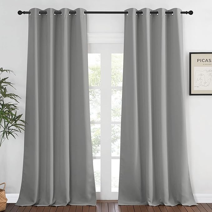 NICETOWN Blackout Silver Grey Curtains 90 inch Length - Triple Weave Energy Saving Thermal Insulated Solid Grommet Blackout Draperies for Bedroom/Living Room (1 Panel, W52 x L90) NICETOWN