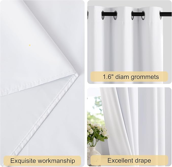 NICETOWN 100% Blackout Door Curtain 63 inch Long Thermal Insulated Room Darkening Privacy Short Curtain Window Treatment, Closet Drapes for Front/Sliding Door (Pure White, 52W x 63L, 1 Panel) NICETOWN