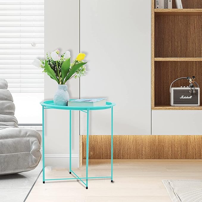 Garden 4 you End Table Set of 2, Outdoor Side Table, Small Patio Table Metal Side Table, Round Folding Side Table, for Outdoor and Living Room,Green Garden4you