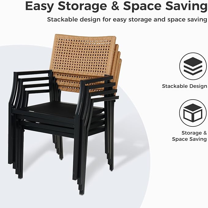 Grand Patio Outdoor Dining Chair Set of 2, 2-Piece Stackable Wicker Chairs with Cushions and Armrest for Restaurant, Garden, Porch, Lawn and Poolside GrandPatio