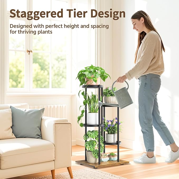 LASZOLA Black 4 Tier Plant Stand Indoor Heavy Duty Metal Planter Flower Holder Rack, Multi Modern Narrow Organizer, Floor Vertical Tower, Spiral Sturdy Decorate for House Bathroom Office Living Room LASZOLA