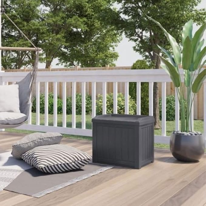 Suncast Small Deck Box Storage w/ Bench Seat for Indoor & Outdoor Use, 22 Gal., Cyberspace Suncast