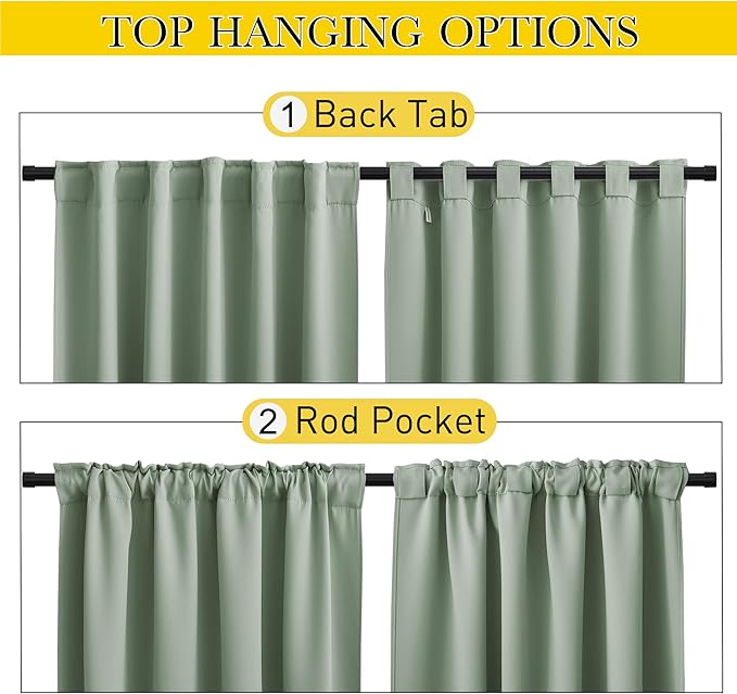 NICETOWN 2 Panels Outdoor Curtains for Patio Waterproof 108 inches Long, Windproof Thermal Insulated Top & Bottom Pocket & Back Tab Blackout Drapes with Rope for Fixed, Sage Green, W52 x L108 NICETOWN