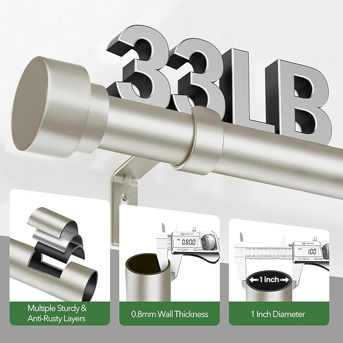 Time Forest Curtain Rods for Windows 66 to 120, 1 Inch Adjustable Heavy Duty Long Window Outdoor Curtain Rod for Patio, Drapery Rods with Simple End Caps, Size 32"-120", Brushed Nickel TimeForest