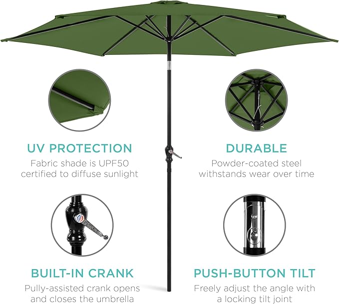 Best Choice Products 10ft Outdoor Table Compatible Steel Polyester Market Patio Umbrella w/Crank and Easy Push Button Tilt BestChoiceProducts