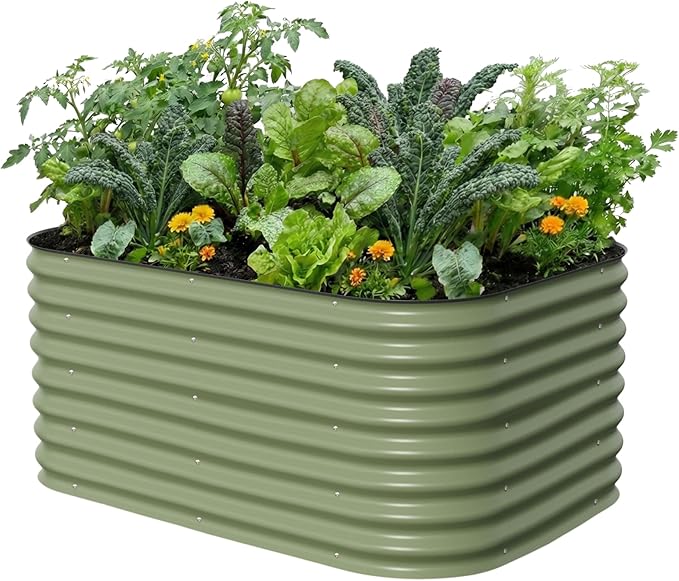 Vego garden 26" Extra Tall Raised Garden Bed Kits, 6 in 1 Modular Raised Planter Box for Vegetables Flowers Fruits Oval Metal Raised Garden-Olive Green VegoGarden