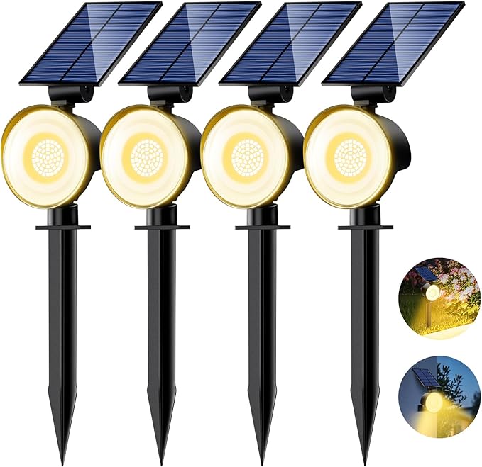 nipify 4 Pack Solar Lights Outdoor Waterproof, 53 LED Solar Spot Lights with 3 Modes Landscape Spotlights for Outside Garden Yard Trees, Warm White Nipify