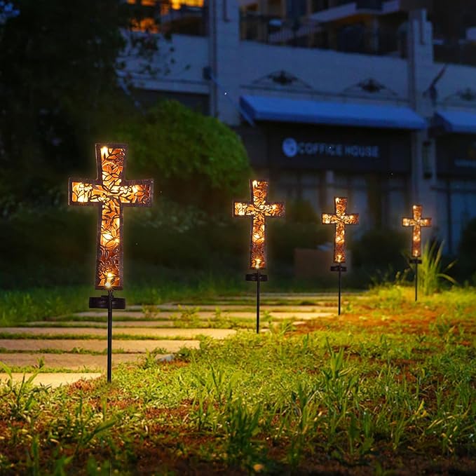 Solar Cross Garden Stake Lights 38inch Metal Outdoor Waterproof Memorial Garden Decor 2 Lighting Modes Cemetery Decorations for Grave for Remembrance Gifts & Sympathy Gifts HUYIENO
