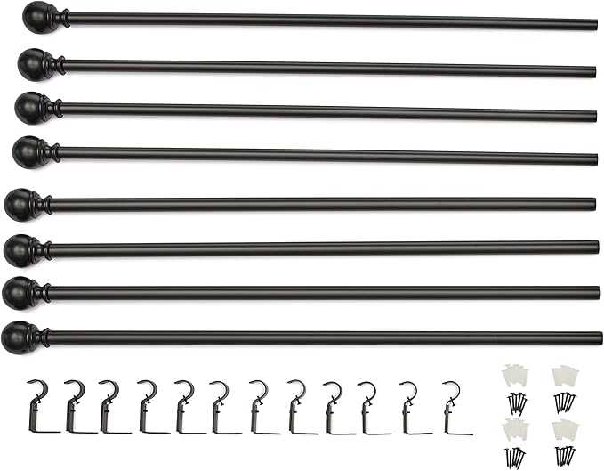 Amazon Basics Adjustable Curtain Rod for Windows, Round Finials, Easy Installation, Sturdy, 1-Inch Rod, 36" to 72", Black, 2-Pack AmazonBasics