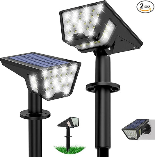 Solar Spot Lights Outdoor IP65 Waterproof, 53 LEDs Solar Powered Garden Yard Lights Outdoor 3 Modes Landscape Spotlight Wall Light with Auto On/Off for Driveway Porch 2 Pack (Cool White) Latband