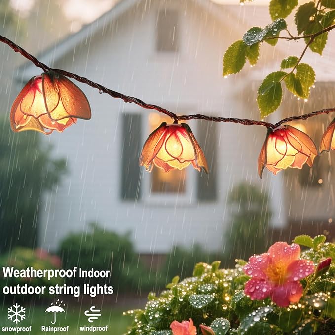 Decorative String Lights Plug in with 10 Incandescent Bulbs, Flower Garland Fairy Lights Connectable Weatherproof Outdoor Indoor for Wedding Garden Pergola Bedroom Porch Floral Home Decor (Multicolor) TWINKVILLA