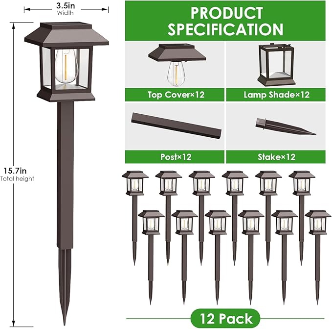 Solar Outdoor Lights, 12 Pack Solar Pathway Lights Waterproof, Landscape Lighting for Path Walkway Lawn Garden Yard Outside Décor, Brown SolarOutdoorLights