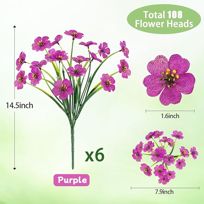 MACTING Artificial Flowers for Outdoors Fake Flowers UV Resistant No Fade Faux Plastic Plants for Planters Garden Patio Porch Porch Window Box Home Outside Spring Decorations (Purple) MACTING
