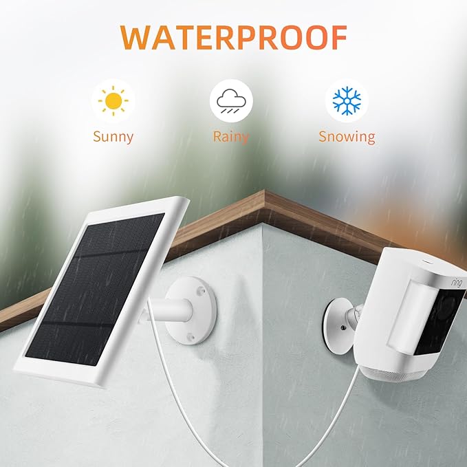 7 Pack IP65 Solar Panel for Rings Camera, 4W Solar Charger Compatible with Rings Spotlight &All-New Stick Up Outdoor Cam Battery, 10ft Long Cable with USB-C to Barrel Plug Adapter Paodekua