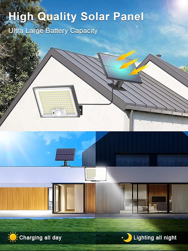 Solar Lights Outdoor Waterproof IP65, 172LED 9000K 3Modes Split Solar Motion Sensor Light Outdoor with Remote, Dusk to Dawn Solar Flood Lights outdoor for Yard,Patio,Garden,2 Pack (Warm White) Gusicil