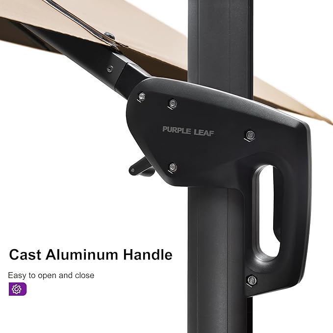 PURPLE LEAF 11.5' X 11.5' Telescopic Patio Umbrella with Base Included Lifting Cantilever Offset Square Large Umbrella for Pool Outdoor Patio Deck Garden Beige PURPLELEAF