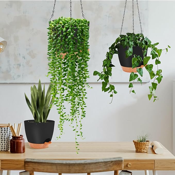 GARDIFE Hanging planters for Indoor Plants, 8 inch Hanging Planter, Self Watering Plant Pot, 2 Pack self Watering Hanging Planter, Black GARDIFE