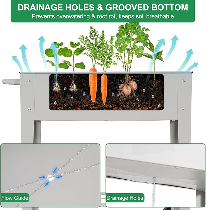 Elevated 32" Tall Raised Garden Bed with Legs and Wheels for Mobility, Metal Planter Boxes Outdoor with Shelf, Raised Bed for Gardening Vegetables/Herbs, Backyard, Patio, Balcony, Grey BIRDSINYARD