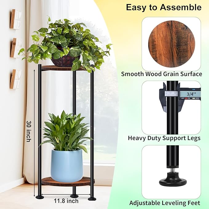 2-Pack Plant Stand Indoor Outdoor, 30'' Tall Plant Stands for Indoor Plants, Heavy Duty Indoor Plant Shelf, 2 Tier Flower Stand for Living Room, Balcony, Deck(Brown) Lilybud--lily