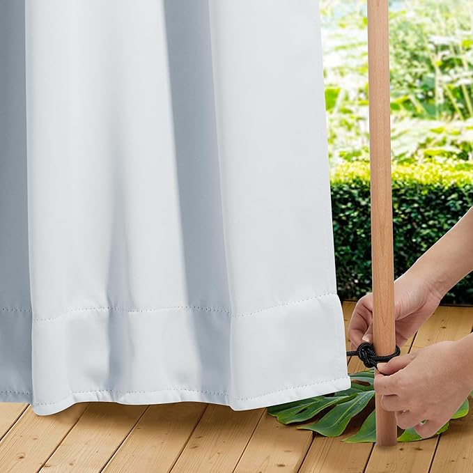 NICETOWN 2 Panels Windproof Outdoor Curtains for Patio Waterproof, Extra Wide Grommet & Back Tab on Top & Bottom Thermal Insulated Sun Blocking Drapes with Rope for Deck, Greyish White, W100 x L95 NICETOWN