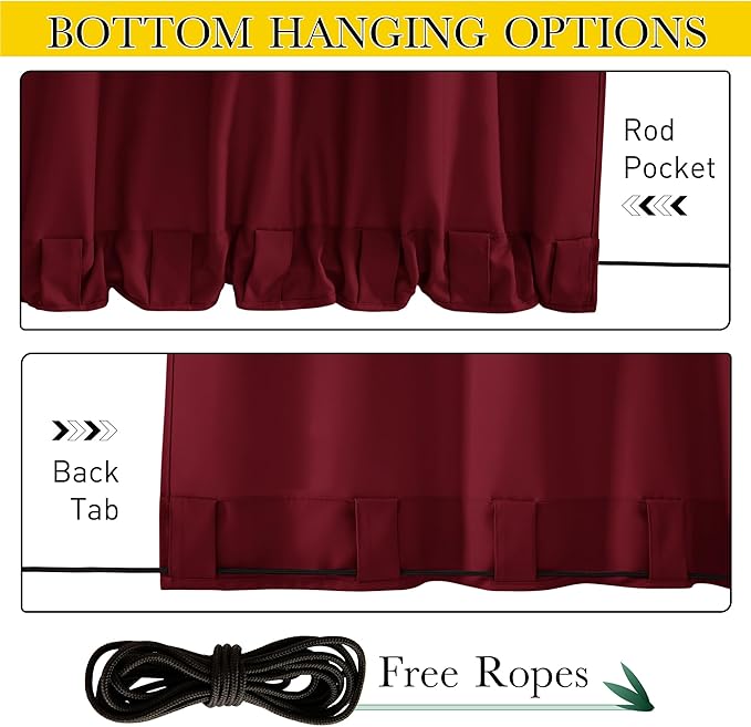 NICETOWN Canvas Outdoor Curtains for Paito 2 Panels, Red, W52 x L84 per Panel - Waterproof & Windproof Sun Shades with Grommet & Back Tab & Rod Pocket, Free Rope Included for Bottom Fixing NICETOWN