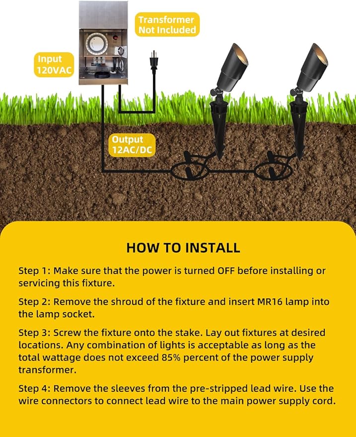 COLOER Brass Low Voltage Landscape Spotlight(Black) 12-Pack with 5W Aluminum Housing MR16 LED Bulb 2700K 450LM CRI85+,12V AC/DC Outdoor Uplighting, Directional Garden Patio Spot Up Light(101B-Black) COLOER