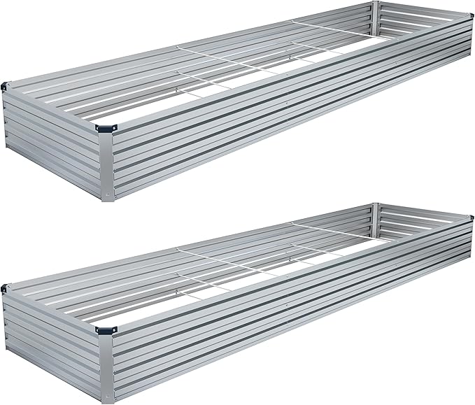 2PCS 12x4x1FT Galvanized Raised Garden Bed Kit,Vegetable Boxes-Rectangle Metal Flower Box,Large Planter Raised Beds Outdoor Garden for Planting,Fruit,Herb-Silver DIIYIV