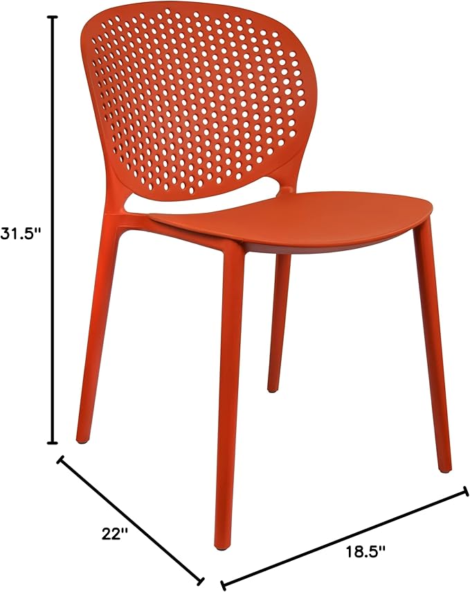 2xhome Set of 2 Patio Dining Chairs | Modern Stackable Outdoor Pool Side Chair | Weather Resistant Plastic for Yard, Porch, Balcony, Kitchen, Orange 2xhome