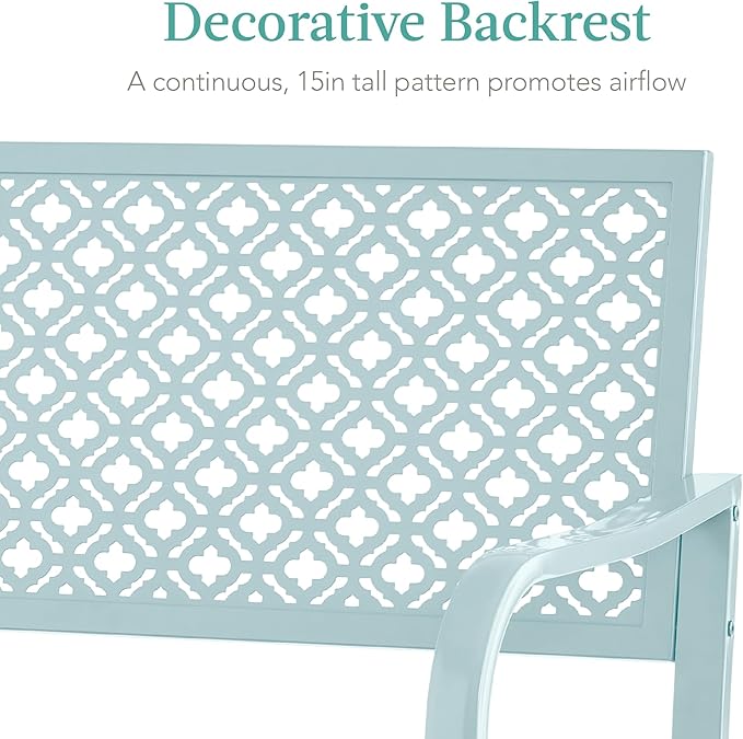 Best Choice Products Outdoor Bench 2-Person Metal Steel Benches Furniture for Garden, Patio, Porch, Entryway w/Geometric Backrest, 790lb Capacity - Sky Blue BestChoiceProducts