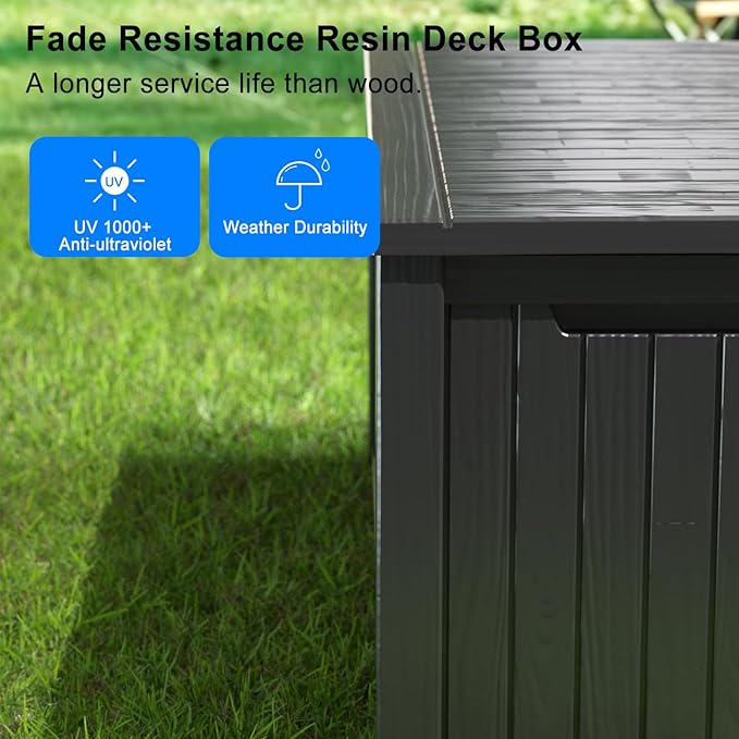 180 Gallon Resin Outdoor Deck Box Waterproof Patio Furniture, Garden Tools, Cushions, Pool Accessories Outside Storage (Black, 180 Gallon) MAIUSCOLI