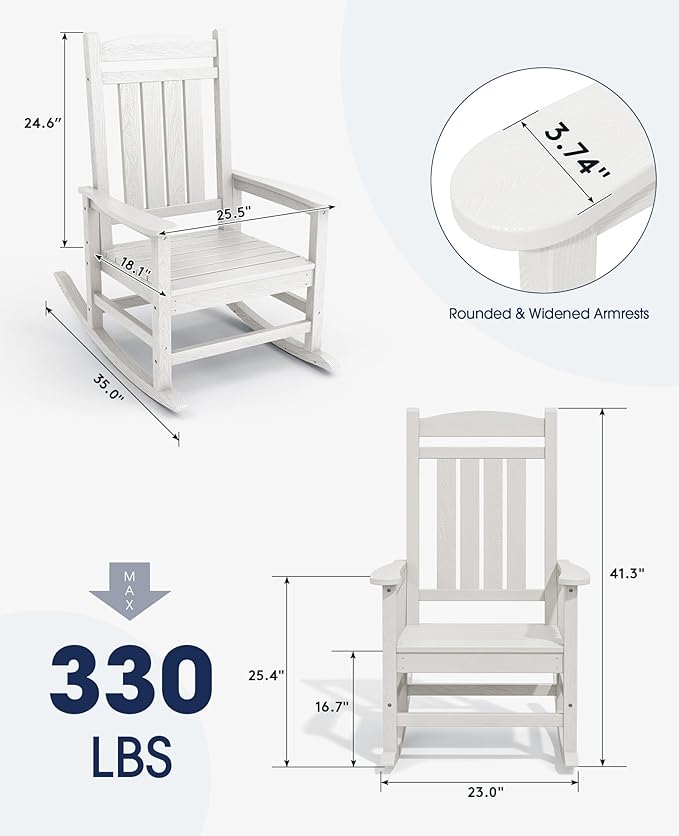 KINGYES HDPE Patio Rocking Chair Set of 4, Outdoor Rocking Chairs Porch Rocker for Adults, White KINGYES