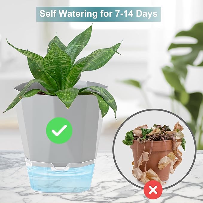3 Pack Self Watering Planter Pots, 4.9 Inch African Violet Pots for Indoor Outdoor Windowsill Gardens, Plant Pot with Wick Rope and Reservoir Samhe