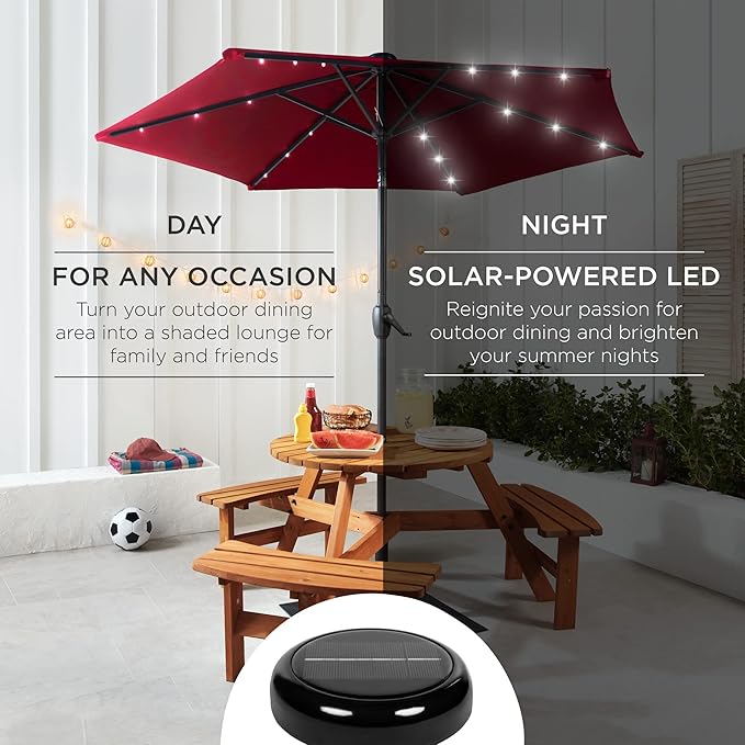 Best Choice Products 7.5ft Outdoor Solar Market Table Patio Umbrella for Deck, Pool w/Tilt, Crank, LED Lights - Burgundy BestChoiceProducts