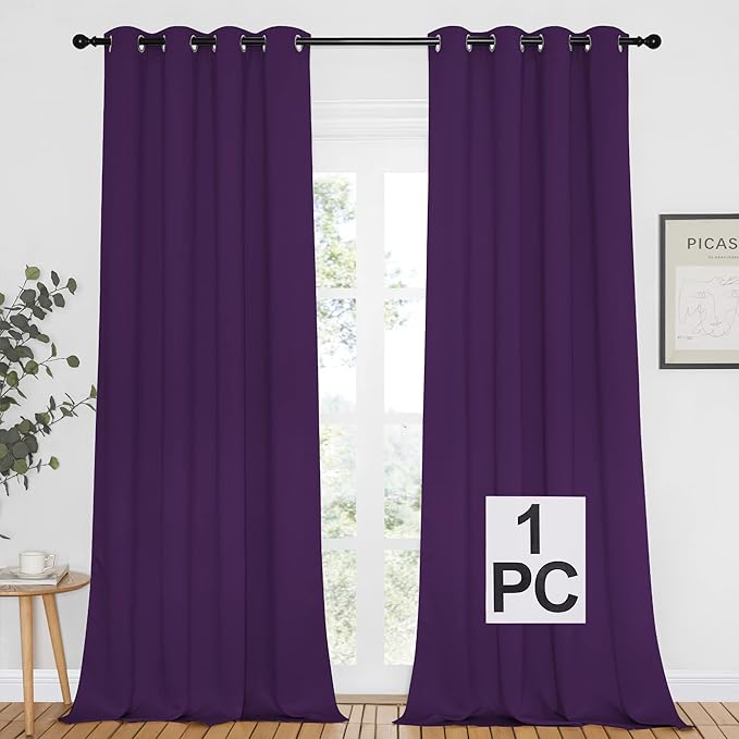 NICETOWN Blackout Window Curtain Panel - (Deep Purple Color) Home Fashion Thermal Insulated Room Darkening Drapery for Bedroom, 52W x 95L, Sold Individually NICETOWN