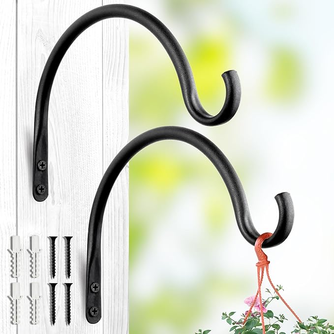 Qiang Ni Hanging Plant Bracket Hooks: 5.5 Inch Wall Plant Hook Planters and Decor - 2 Piece Rust-Resistant and Secure Brackets Maximize Your Outdoor Living Space QiangNi