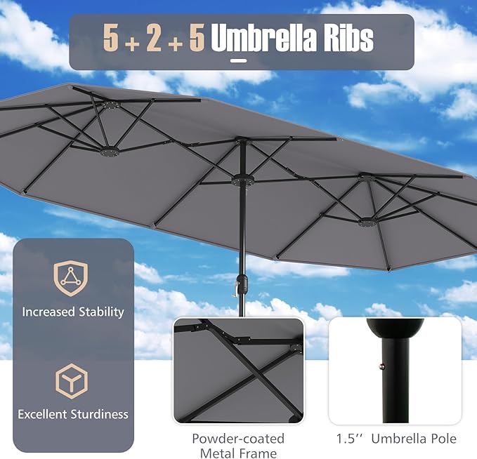 Tangkula 9 Piece Rattan Outdoor Dining Set with 13Ft Umbrella for 6, Outdoor Wicker Table Set with 6 Cushioned Armchairs, Acacia Wood Top, Outdoor Umbrella & with Base Included TANGKULA