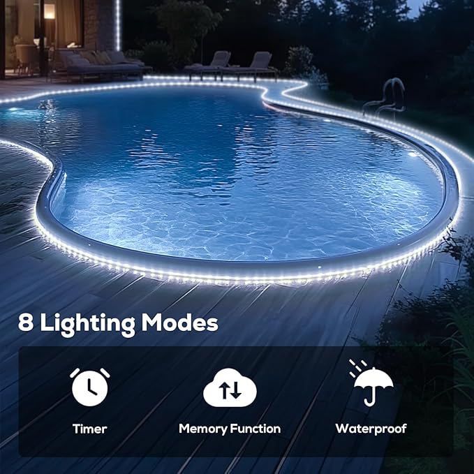 50FT 360 LED Waterproof Rope Lights Outside with Remote, 8 Modes and 4 Brightness Tube Lights for Christmas, Bedroom, Patio, Garden, Indoor Outdoor Decoration (Cool White) Soiarllt