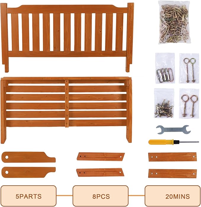 Wooden Porch Swing 2-Seater, Bench Swing with Hanging Chains, Heavy Duty 800 LBS, for Outdoor Patio Garden Yard, 4 Ft, Brown Anraja