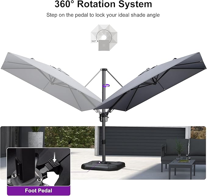 PURPLE LEAF 8.8' X 8.8' Left-right Tilt Patio Umbrella Outdoor Cantilever Swivel Square Umbrella with Tilt Aluminum Offset Umbrella with 360-degree Rotation for Garden Deck Pool Patio Light Grey PURPLELEAF