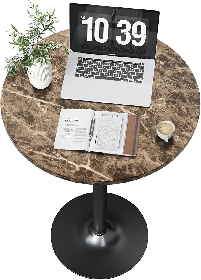 Flamaker Round Bistro Pub Table Modern Style Metal Base MDF Top Cocktail Bar Table Counter Bar Height for Pub, Dining Room, Party (2, Marble-Black) Flamaker
