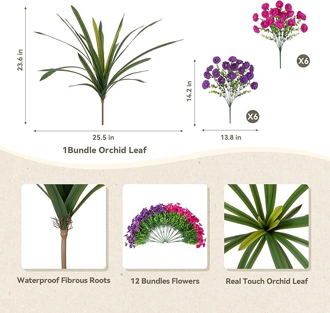 Artificial Flowers for Outdoors Fake Plants Outside, 12 Bundles Silk Morning Glory with Eucalyptus + Orchid Leaf UV Resistant Realistic Faux Flowers for Porch Planter Garden Patio (Purple Fuchsia) INXUGAOArtificialFlowers