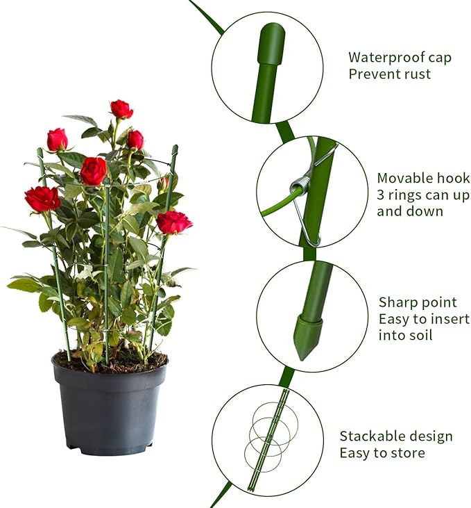 4 Pack Tomato Cage for Garden Plant Support, 24 inches Small Tomato Cages Tomato Trellis with Adjustable Rings, Plant Stakes for Peony Support, Tomato Stakes Rings for Climbing Plants HOYEJYOU