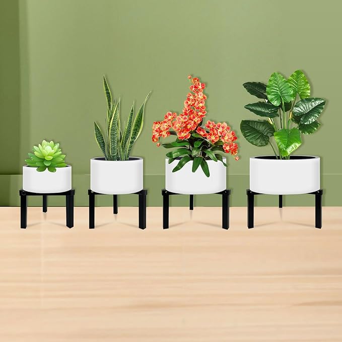 Three Legs Adjustable Metal Plant Stand for 5"-10" Plant Pot – Indoor & Outdoor (Black, 1 Pack) DDPow
