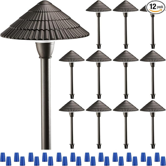 LEONLITE 12-Pack LED Low Voltage Landscape Lights, 3W Cast-Aluminum 12-24V Pathway Light, 4000K Cool White Waterproof Path Lights, ETL Listed Landscape Lighting Wired for Yard Lawn, Bronze LEONLITE
