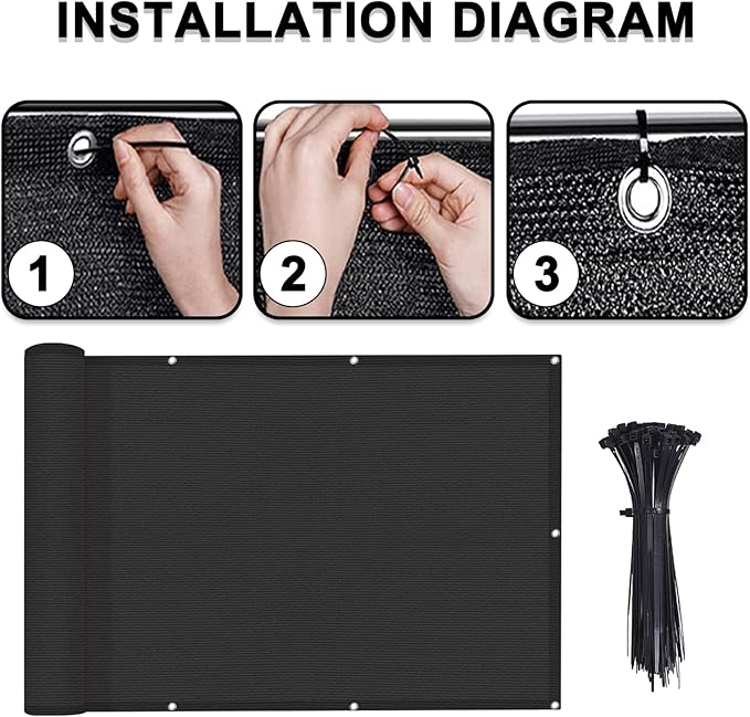 LOVE STORY 3'x6' Black Balcony Screen Privacy Fence Cover UV Protection (HDPE) Weather-Resistant 3 FT Height Shield for Deck, Patio, Backyard, Outdoor Pool, Porch, Railing LOVESTORY